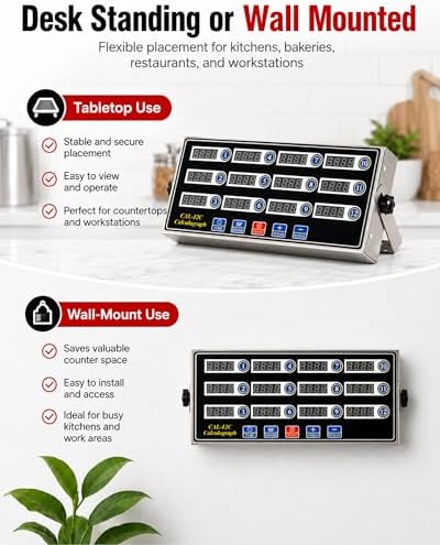 Commercial 12 Channel Digital Kitchen Timer, Calculagraph Fry Timer