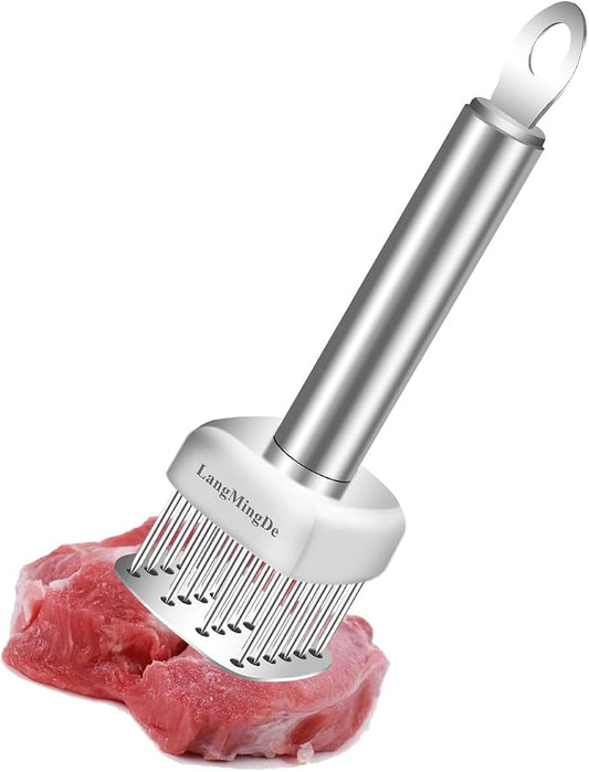 LANGMINGDE 18/10 Stainless Steel Meat Tenderizer Tool, 24 Sharp Needles for Tenderizing Steak Chicken Pork Veal Barbecue Marinating