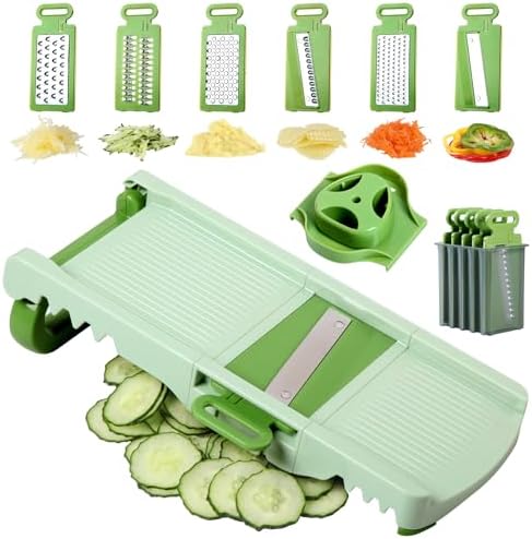 Mandoline Slicer for Kitchen, 6 in 1 Food Slicer with Hand Holder, Interchangeable Cheese Grater with 6 Blades