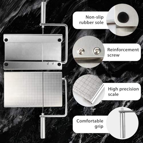 Cheese Slicer with 9 Replacement Wires, Heavy-Duty Stainless Steel Cheese Cutter Board, for Block Cheese, Dishwasher Safe