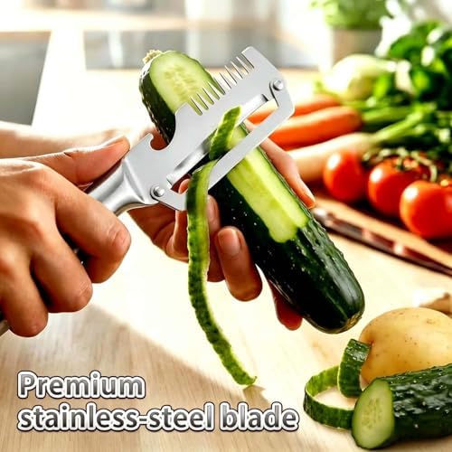 Premium Vegetable Peeler with Wooden Handle and Bottle Opener, Multi-Functional Vegetable Peeler for Fruit Pumpkin Peeling Potato and other vegetables or fruits (B-3pcs)