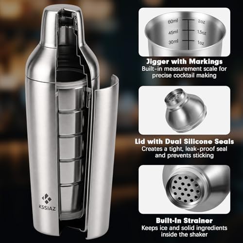 Cocktail Shaker Set with Stackable Cups, 25.4oz, Silver