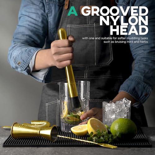 Homestia 10 Inch Muddler for Cocktails, Cocktail Muddler for Lemonade, Gold