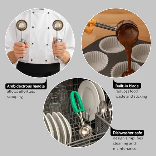 Restaurantware Comfy Grip 4 Ounce Gelato Scoop 1 Ambidextrous Ice Cream Scoop - Built-In Blade Bright Handle Gray Stainless Steel Cookie Dough Scoop Comfortable Grip For All Ingredients