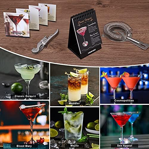 21 Piece Stainless Steel Cocktail Shaker Set Bartender Kit, 25oz Boston Shaker Tool Set with Acrylic Stand and Recipes, Perfect Bar Tools Set for Home or Parties