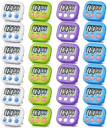 24 Pack Timers Magnetic Kitchen Timer Cooking Timers for Kitchen Digital Timer with Big Display Loud Ring Electronic Timer for Cooking, Classroom, Break Time(24, White,Green,Blue,Purple)