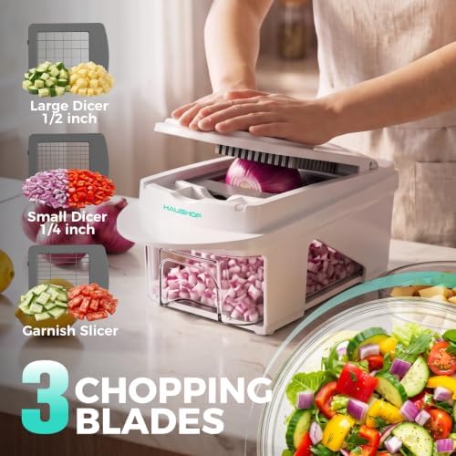 HAUSHOF All-in-1 Vegetable Chopper and Mandoline Slicer,13 Blades