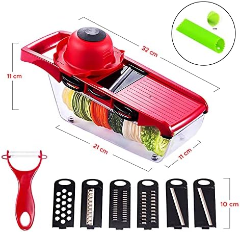 Mandoline slicer Vegetable chopper Multifunctional cutter 6-in-1 for potatoes, tomatoes, garlic, carrots and fruits, Grater Vegetable, Julienne Slicer, Storage Container, Hand Protector, Garlic Peeler