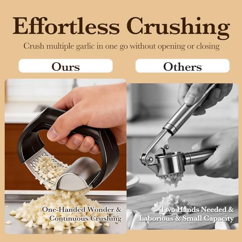 Garlic Press Rocker Stainless Steel Garlic Rocker 2-in-1 Garlic Cutter Garlic Cradle Garlic Press Rocker Kitchen Aid, Small Garlic Grater for Effortless Chopping