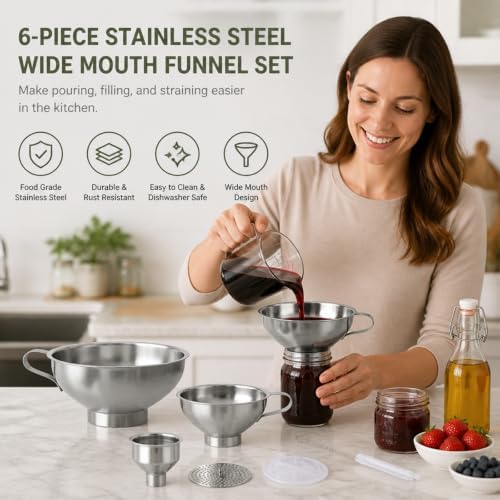 Stainless Steel Funnel Set, Wide Mouth Canning Funnel, Kitchen Funnels
