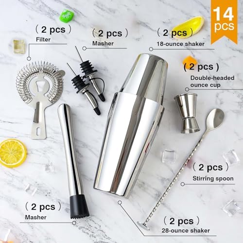 Mwellewm Cocktail Shaker Set, Boston Shakers, Bartending Drink Shaker Kit