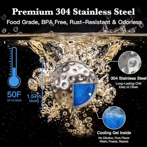 JOVGANK Golf Ball Whiskey Chilling Stones Set of 4 - Men's Golfer Gifts, Stainless Steel Reusable Ice Cubes, Metal Ice Balls for Scotch, Bourbon, Unique Fathers Day Birthday Gifts for Dad Him Husband