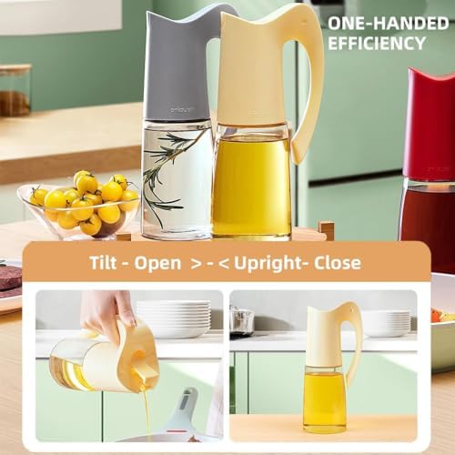 Glass Oil Dispenser and Oil Sprayer for Kitchen Cooking, Olive Oil Dispensing Sprayer Pour Set, 10oz/300ml olive oil spray bottle, 20oz/580ml Oil Dispenser Bottle with Auto Flip Cap for Salad, BBQ