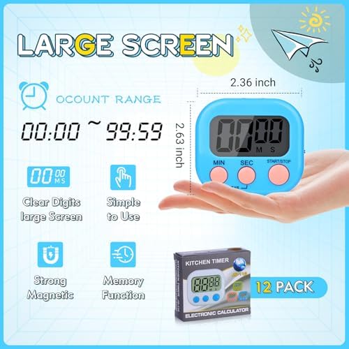 Mwellewm Digital Timers for Classroom Kids Kitchen Timers for Cooking 12 Pc