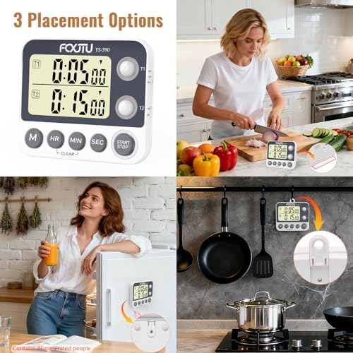 Digital Dual Kitchen Timer, 2Groups Count Up/Down Timer for Cooking