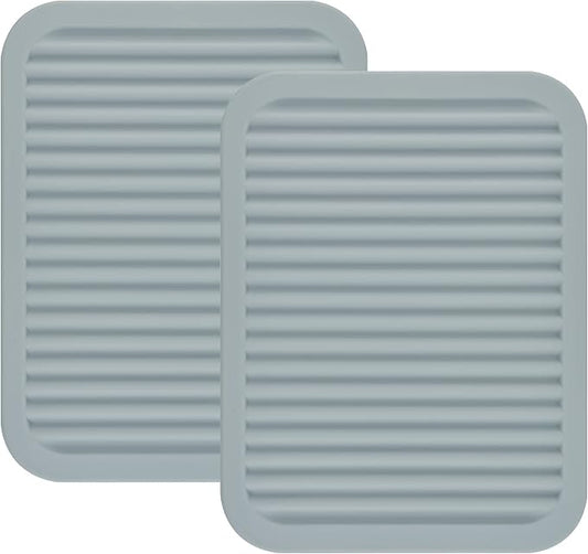 Silicone Trivets Mats for Hot Dishes and Hot Pots, Hot Pads for Countertops, Tables, Pot Holders, Spoon Rest Small Drying Mats Set of 2 Many Colors for Your Choose (Light Grey)