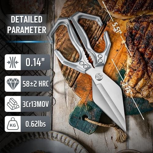 Dream Reach Heavy Duty Poultry Shears for Food with Silver Ergonomic Handle
