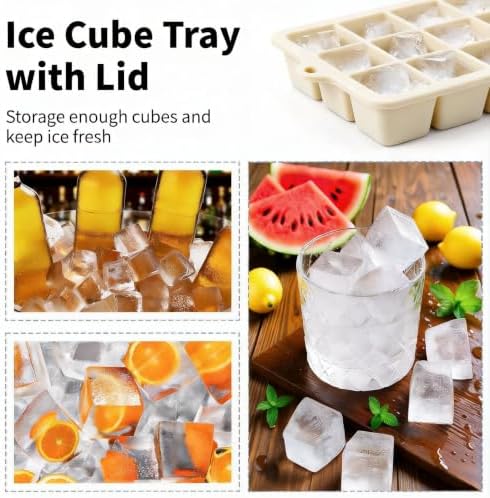 Silicone Ice Cube Tray 2 Pack, HANCELANT Ice Cube Mold, Ice Trays for Freezer with Lid for Whiskey, Cocktail, Drinks and Food, Freezer, BPA Free, Easy Release
