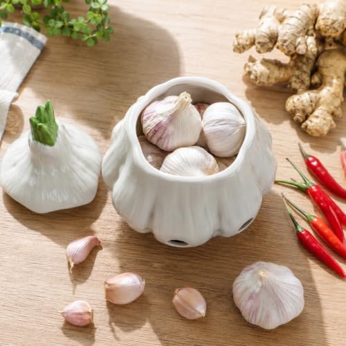 Yohsnor Ceramic Garlic Storage with Lid, 6.7x5.3in,Garlic Keeper Container