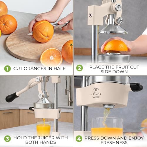 Zulay Kitchen Cast Iron Juicer - Heavy Duty Orange Juicer with Detachable Strainers for Easy Cleaning, Citrus Press for Citrus Fruits, Perfect for Bartenders, Juice Lovers & Health Enthusiasts