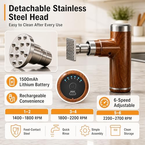 Electric Meat Tenderizer Tool,Cordless Meat Tenderizer Machine with 2 Stainless Steel Meat Mallet,Kitchen Essentials For Tenderizing Steak/Beef/Chicken Chops (brown) (N-09)