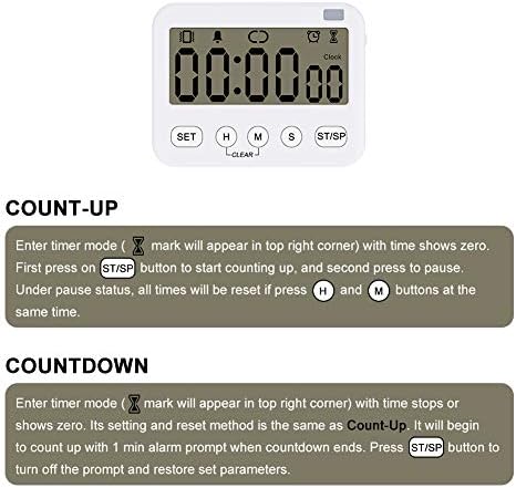 Stonylab 2pk Digital Timer Clock, 2 Pack Premium Multi-Function Digital Clock Countdown Timer Kitchen Event Timer with Alarm, Magnetic Back Big Digits Display Vibration/Flashlight/Sound Alarm