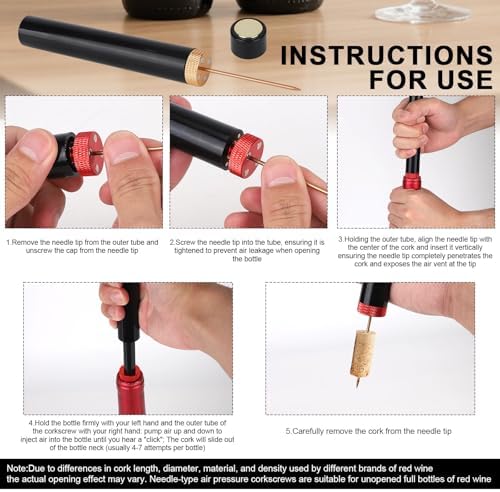 2pcs Wine Bottle Opener, Needle Wine Opener Keys Corkscrew Gifts Air Pressure Cork Pump Remover Tool Accessories for Home Restaurant Waiters Travel Party Essential