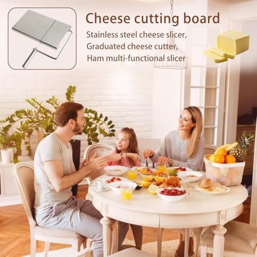 Cheese Slicer with 9 Replacement Wires, Heavy-Duty Stainless Steel Cheese Cutter Board, for Block Cheese, Dishwasher Safe