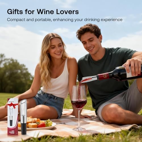 Elegant Wine Aerator Pourer Spout by ELMWAY - Clear Wine Air Aerator Enhances Flavor, Aroma & Finish, No Spill Design, Wine Accessory Gift for Wine Lovers - Silver