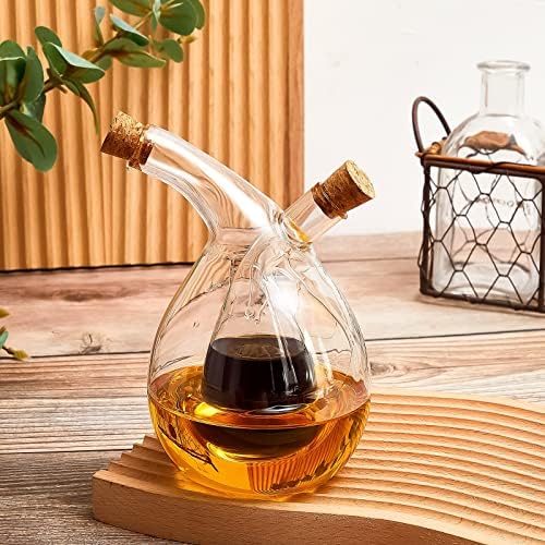 Suclain 2 Pcs Oil and Vinegar Dispenser, 2 in 1 Glass Olive Oil and Vinegar Cruet Dispenser Bottle, Olive Soy Sauce Dispenser Double Pourer Spout, Kitchen Cooking Container(Classic)