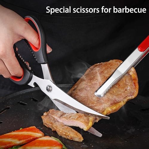 Heavy-Duty Stainless Steel Kitchen Poultry Scissors and BBQ scissors for bone, meat, chicken, fish, turkey, and vegetables; spring-loaded, multi-functional, ultra-sharp