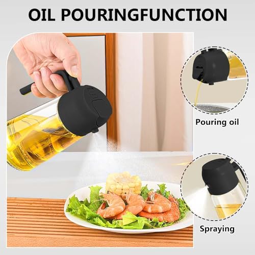 Generic 2 in 1 Glass Oil Sprayer & Dispenser 2024 New Upgrade Large Olive Oil Dispenser for Kitchen Cooking, Glass Oil Dispenser Spray Bottle for Home (Black, 470ml)