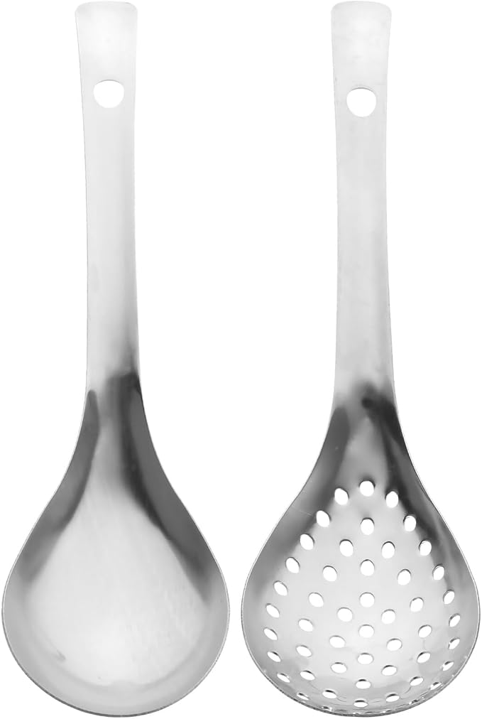 Skimmer Slotted Spoon Stainless Steel Strainer Spoon Skimmer Ladle Skimmer Spoon Set Spider Strainer Colander Metal Slotted Spoon Spider Kitchen Utensil for Cooking Draining Frying