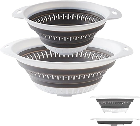 Collapsible Colander and Strainer,Silicone Strainer Colanders & Food Strainers,for Vegetable and Fruit, Kitchen Essentials (2, White, 1.3L+2.5L)