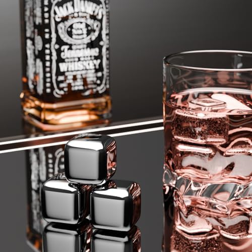 ShanSon Wine Chillers Metal Ice Cube 6 PCS Stainless Steel Whiskey Stones Reusable Whiskey Rocks Beverage Chilling Stones for Scotch and Bourbon Drinking Gifts Set for Men Dad Husband,Silver