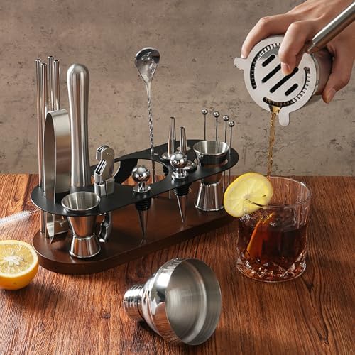 23-Piece Cocktail Shaker Set with Stand, 304 SS, Bartender Kit Gift