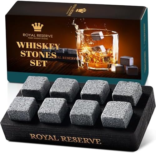 Whiskey Stones Gift Set for Men, 8 Granite Chilling Rocks with Wooden Tray