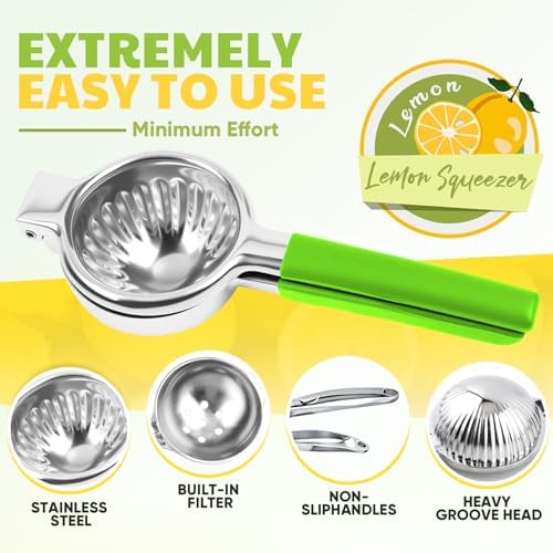 Lemon Squeezer Extra Large, Lemon Squeezer Juicer Stainless Steel, Heavy Duty Manual Citrus Juicer Hand Press, Kitchen Tools Lime Squeezer Bar Tool, Easy to Clean Metal Lemon Hand Press
