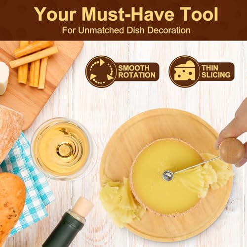 Homoyoyo Girolle Cheese Curler Wheel for Tete de Moine, Cheese Rosette Maker with Wood Base and Stainless Steel Blade, Rotary Shaver for Charcuterie Board, Chocolate and Butter Slicer Tool
