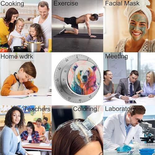 Melting Bear Kitchen Timers for Cooking Cute Animal Colorful Chef Cooking Timer Clock with Loud Alarm No Batteries Required Mechanical Desk Timer Magnetic Backing
