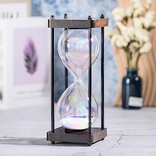 Rainbow Hourglass Timer 60 Minute, Wooden Sand Timer, White