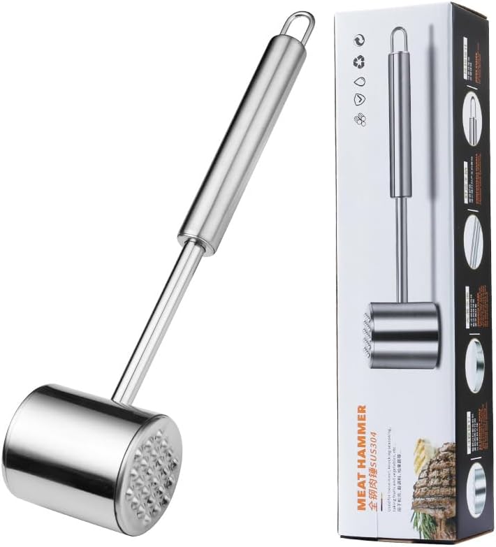 Gourmet Multi Sided Meat Tenderizer, 304 Stainless Steel, Moderate weight, Suitable for pounding various kinds of meat, Shellfish, ect, Hang Hole for Easy Storage,Easy to wash