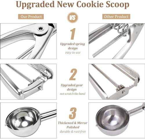 Cookie Scoop for Baking Set of 3 - Ice Cream Scoop Stainless Steel - Ice Cream Scooper with Trigger Release for Melon Baller