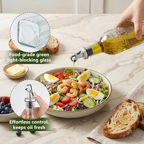WERTIOO Relief Olive Oil Dispenser Bottle 4 Pack, 17oz Glass Oil Dispenser