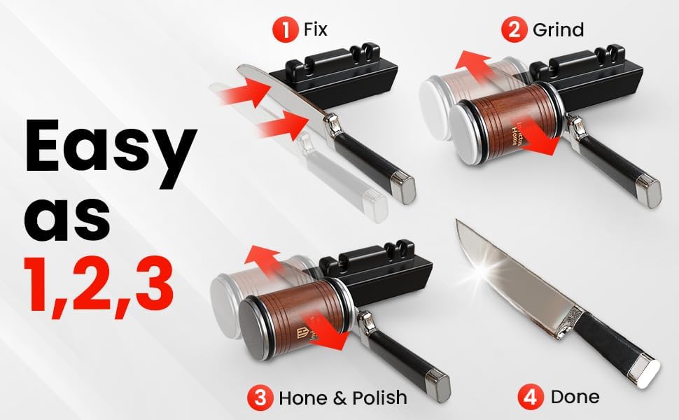 Invictus Knife Sharpener Pro - Professional Rolling Knife Sharpener Kit with Diamond and Ceramic Discs - Fast & Safe Manual Knife Sharpener with Magnetic Base, 15° & 20° Angles for Razor-Sharp Edge