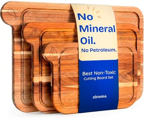 Non-Toxic Acacia Cutting Board Set of 3, Mineral Oil Free, Plastic Free