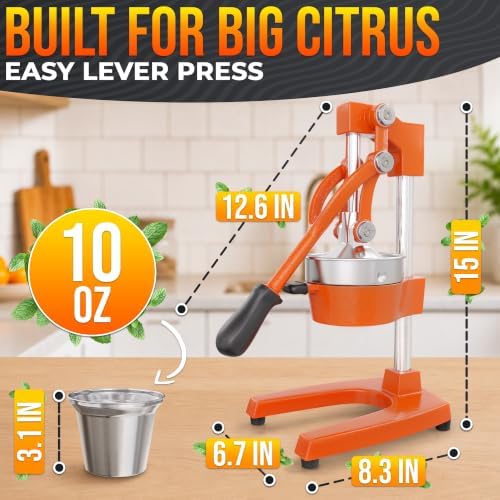 Cast Iron Juicer Hand Press, Heavy-Duty Squeezer (Orange)