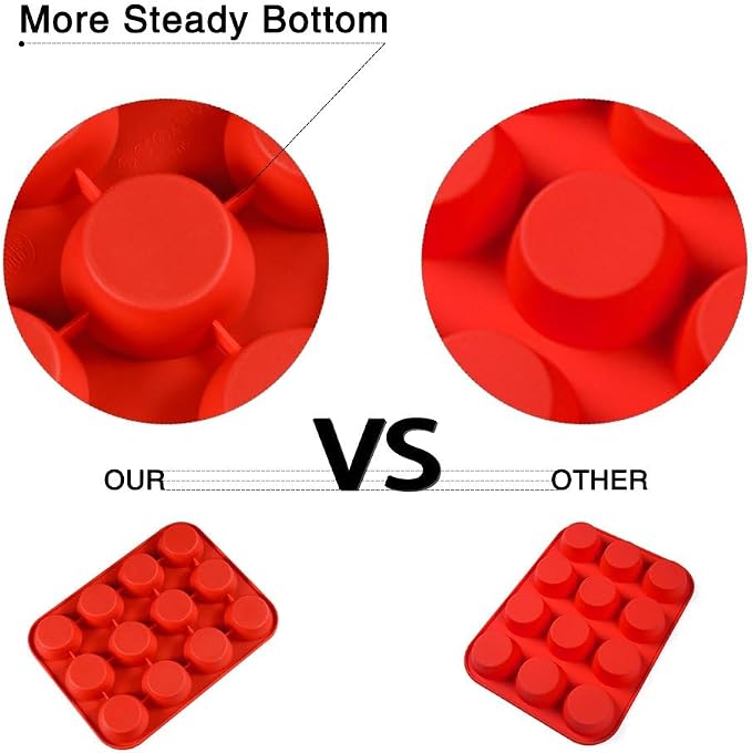 CAKETIME 12 Cups Silicone Muffin Pans for Baking - Regular Size Cupcake Pan Muffin Tin for Baking Nonstick Food Grade Silicone Molds
