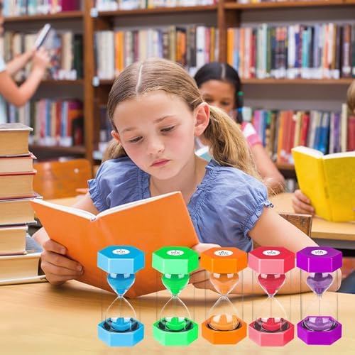 SuLiao Sand Timers 1m/2m/3m/5m/10 Minute,Plastic Hourglass Sand Timer for Kids,Colorful Large Hour Glass Clock,Visual Sandglass Set for Classroom Games Kitchen Office Desk(Pack of 5)