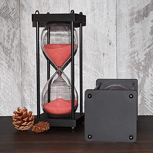 Hourglass Timer 60 Minute, Black Wooden Sand Timer, Red